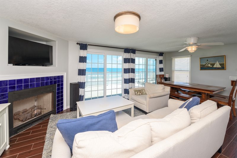 Nautical themed fireplace at a beach house